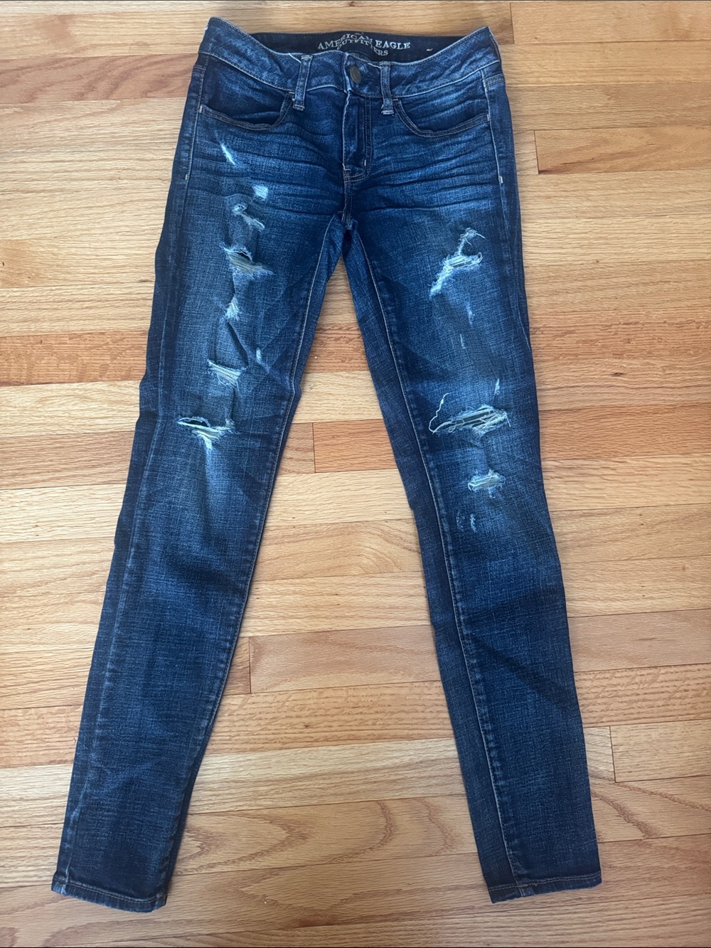 American Eagle Outfitters Navy Blue Ripped Skinny Jeans, 4